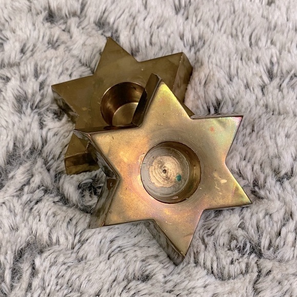 Vintage Brass STAR of DAVID Candle Stick Holders 6 point star Hexagram 2 qty - Picture 3 of 5